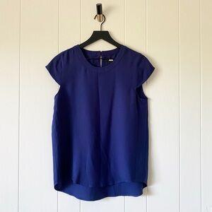 J. Crew Indigo Blue Linen Cap Sleeve Blouse Thick Knit Casual Crew Neck Top